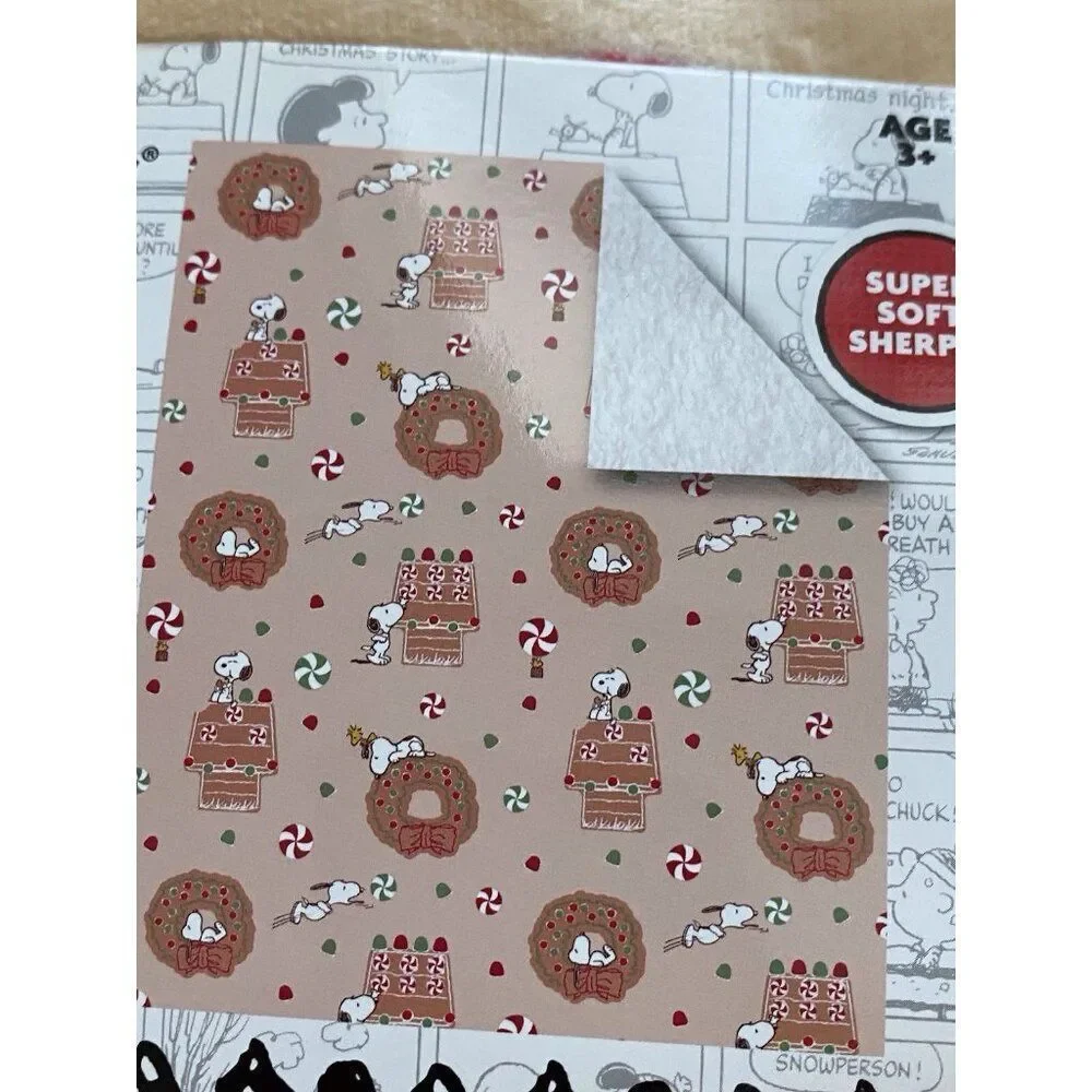 Peanuts Snoopy Sherpa‎ Backed Throw Blanket Gingerbread House Christmas 50X60”